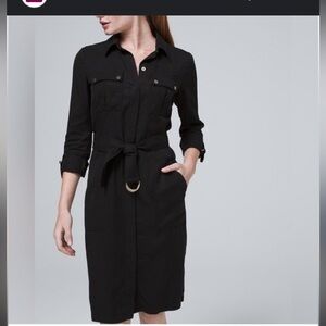 WHBM Chic Black mid length Sleeve Dress with Button Detail, size 0